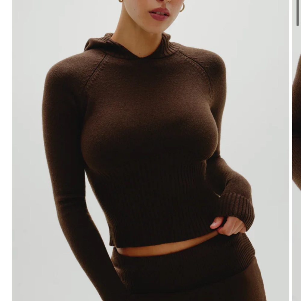 Frankie's Bikinis Hazel Knit Hoodie Chocolate Brown Size Small